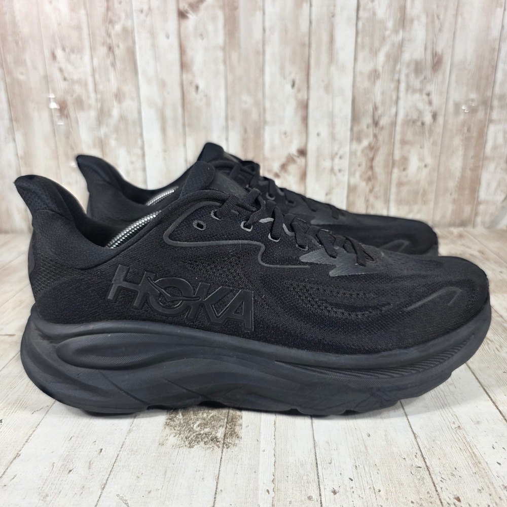 Hoka Clifton 9 Mens Running Shoes Triple Black 1127895-BBLC Size 13D Sneaker